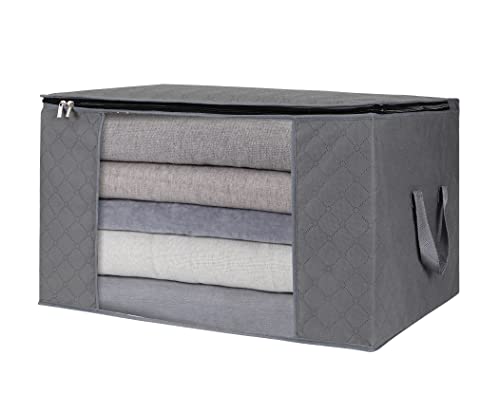 MANZOO Large Closet Organizers and Storage Bins Storage Bag Closet Organizer, Clothes Storage Containers with Reinforced Handle for Comforters, Blankets, Bedding,6PC Pack, 90L, Grey