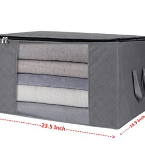 MANZOO Large Closet Organizers and Storage Bins Storage Bag Closet Organizer, Clothes Storage Containers with Reinforced Handle for Comforters, Blankets, Bedding,6PC Pack, 90L, Grey