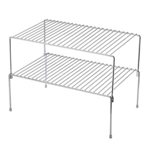 ipegtop set of 2 stackable freezer cabinet storage shelf rack, rustproof steel metal frame kitchen organizer space saver for cabinet pantry shelves counter, chrome