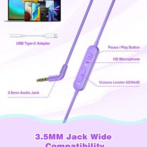 Link Dream Kids Headphones for School Girls Boys with Microphone, Volume Limiter 85/94dB Stereo 3.5.mm Jack On-Ear Folding Headphones for Kids Travel Tablet Computer (Purple)