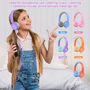 Link Dream Kids Headphones for School Girls Boys with Microphone, Volume Limiter 85/94dB Stereo 3.5.mm Jack On-Ear Folding Headphones for Kids Travel Tablet Computer (Purple)