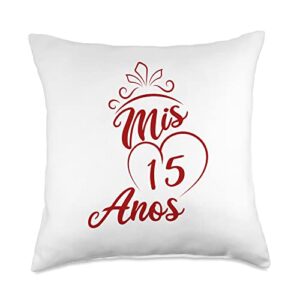 quinceanera 15th birthday apparel quinceanera mis 15 anos 15th quince birthday throw pillow, 18x18, multicolor