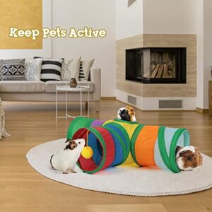 Rypet Guinea Pig Tunnel 3 Way Collapsible Small Pet Tunnels and Tubes with Interactive Ball for Baby Rabbit Ferret Hamster Chinchilla Hedgehog Hiding and Resting