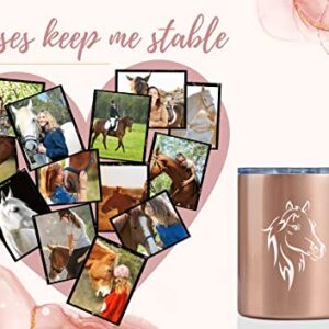 Onebttl Horse Gifts for Girls, Women, Horse Lovers, Insulated Stainless Steel Coffee Mug with Lid and Handle, Equestrians, Cowgirls Gifts for Birthday, Christmas, 12 oz, Rose Gold