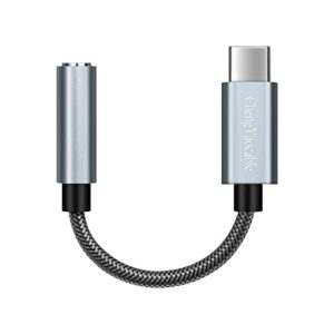 chengyaocable usb c to 3.5mm audio adapter for s23 s22 s21 ultra z flip note 20, pixel 6/5 (1 pack, grey)