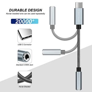 ChengYaocable USB C to 3.5mm Audio Adapter for S23 S22 S21 Ultra Z Flip Note 20, Pixel 6/5 (1 Pack, Grey)