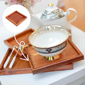 Small Ottoman Tray, Coffee Table Tray, Wood Square Solid Serving Tray for Drinks and Food (4.92 * 4.92 * 0.78 inch)