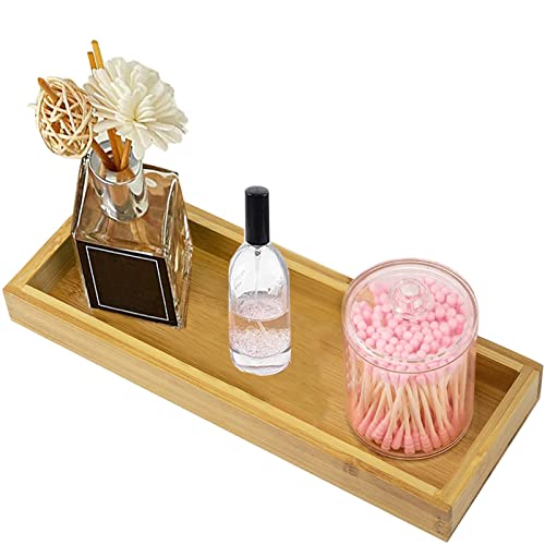 Bamboo Vanity Tray,Bamboo Tray for Bathroom,Small Tray for Dresser Counter, Toilet Tank Top Decorative Tray - Holds Small Items, Makeup Candle Perfume Ring Earring Soap Dispenser(Bamboo Tray 1 Piece)