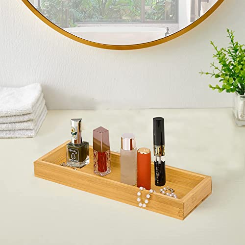 Bamboo Vanity Tray,Bamboo Tray for Bathroom,Small Tray for Dresser Counter, Toilet Tank Top Decorative Tray - Holds Small Items, Makeup Candle Perfume Ring Earring Soap Dispenser(Bamboo Tray 1 Piece)