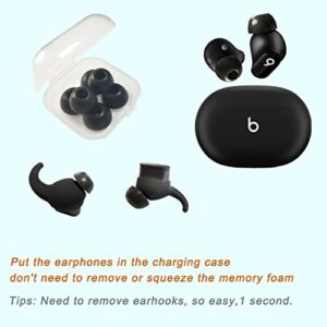 Luckvan Memory Foam Ear Tips for Beats Studio Buds Earhooks for Beats Earbuds Replacement Grip Cover for Beats Studio Buds Ear Tips fit in Charging Case, Black