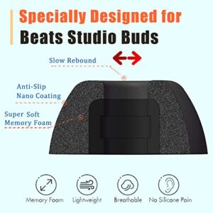 Luckvan Memory Foam Ear Tips for Beats Studio Buds Earhooks for Beats Earbuds Replacement Grip Cover for Beats Studio Buds Ear Tips fit in Charging Case, Black