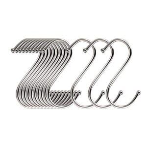 tlmm 20 pack s hooks 3.2 inch silver, heavy duty metal s shaped hook, s hook for hanging items, suitable for garage, office garden, kitchen. bathroom.