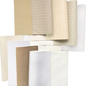 8Pcs /Set Beige Series Woven Texture Embossed Faux Leather Sheets 7.78 x 11.81 Inch Includes Weave Embossed Textured and Lattice Striped Fabrics, for Making Earrings, Handbag, Hair Bows and DIY Crafts