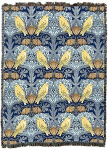 pure country weavers c.f.a. voysey birds and berries blue blanket xl - arts & crafts - gift tapestry throw woven from cotton - made in the usa (82x62)