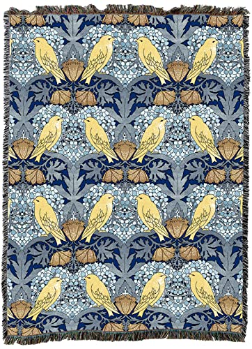 Pure Country Weavers C.F.A. Voysey Birds and Berries Blue Blanket XL - Arts & Crafts - Gift Tapestry Throw Woven from Cotton - Made in The USA (82x62)