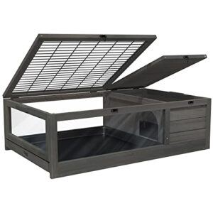 gdlf wood tortoise house indoor turtle habitat reptile cage removable waterproof tray (dark grey)