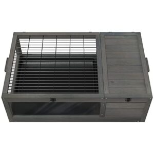 GDLF Wood Tortoise House Indoor Turtle Habitat Reptile Cage Removable Waterproof Tray (Dark Grey)