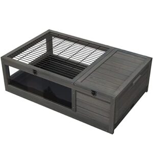 GDLF Wood Tortoise House Indoor Turtle Habitat Reptile Cage Removable Waterproof Tray (Dark Grey)