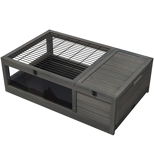 GDLF Wood Tortoise House Indoor Turtle Habitat Reptile Cage Removable Waterproof Tray (Dark Grey)