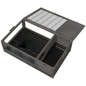 GDLF Wood Tortoise House Indoor Turtle Habitat Reptile Cage Removable Waterproof Tray (Dark Grey)