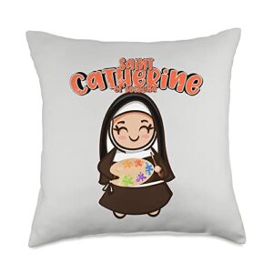 happy catholics st catherine of bologna patron saint artists cute catholic throw pillow, 18x18, multicolor