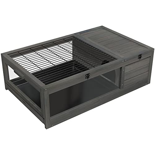 GDLF Wood Tortoise House Indoor Turtle Habitat Reptile Cage Removable Waterproof Tray (Dark Grey)