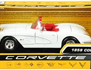 Motormax Toy 1959 Chevy Corvette C1 Convertible White with Red Interior History of Corvette Series 1/24 Diecast Model Car by Motormax 73216