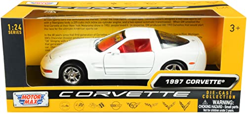 Motormax Toy 1997 Chevy Corvette C5 Coupe White with Red Interior History of Corvette Series 1/24 Diecast Model Car by Motormax 73210