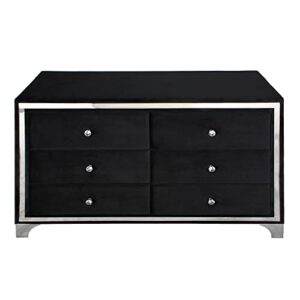 Better Home Products Monica Velvet Upholstered Double Dresser in Black