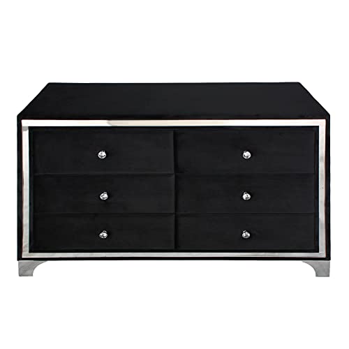 Better Home Products Monica Velvet Upholstered Double Dresser in Black