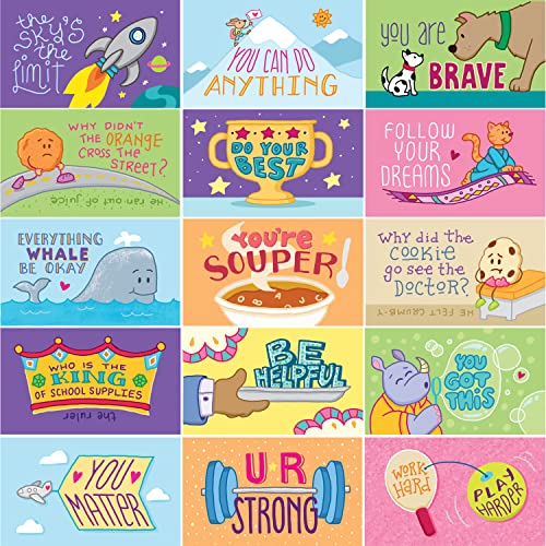 Youngever 300 Pack Lunch box cards for kids, 50 Unique Design, Lunch Box Notes, Motivational and Inspirational Thinking Cards