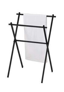 kb designs - modern 2 tier metal freestanding bathroom towel rack stand, black