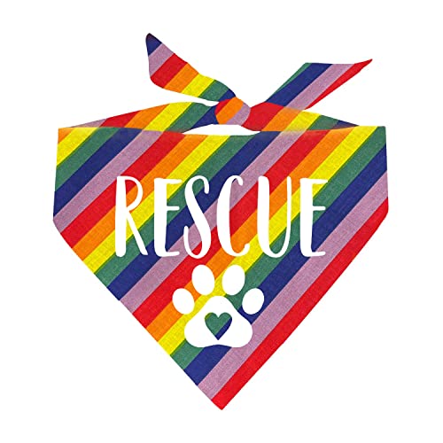 Rescue Dog Heart Paw Rainbow Striped Triangle Dog Bandana