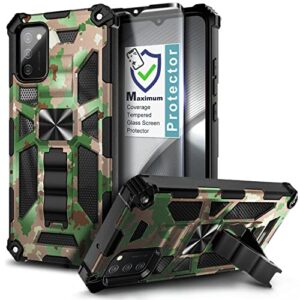 nznd case for samsung galaxy a03s with tempered glass screen protector (maximum coverage), full-body protective [military-grade] built-in kickstand car magnetic heavy-duty phone cover case (camo)