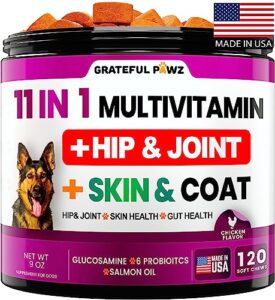 dog multivitamin chewable with glucosamine - dog vitamins and supplements, senior & puppy multivitamin for dogs - pet chondroitin hip and joint support health, immune booster, skin, heart, probiotics