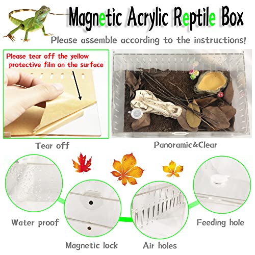 Magnetic Acrylic Reptile Cage,Transparent Enclosure Reptile Breeding Box,Breeding Box Terrarium Tank Suitabl for Tarantulas,Lizards,Chameleons,Hermit Crabs,Snakes,Insect,Turtle（12x8x6 Inch