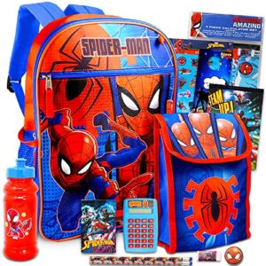 marvel spiderman backpack for kids, toddlers - bundle with spiderman 16 inch backpack plus spiderman lunch box, stationery supplies, water bottle, stickers, and more (marvel school supplies set)