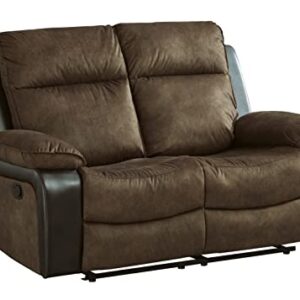 Signature Design by Ashley Woodsway Traditional Pull Tab Reclining Loveseat, Brown