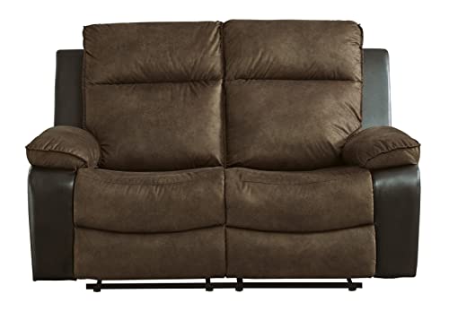 Signature Design by Ashley Woodsway Traditional Pull Tab Reclining Loveseat, Brown