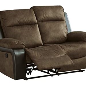 Signature Design by Ashley Woodsway Traditional Pull Tab Reclining Loveseat, Brown