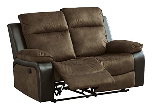 Signature Design by Ashley Woodsway Traditional Pull Tab Reclining Loveseat, Brown