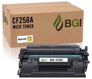 bgi replacement for hp cf258a 58a micr toner magnetic ink remanufactured cartridge (with re-used original chip) m404 m428 m404n m404dn m404dw m428dw printer toners | 3,000 page yield