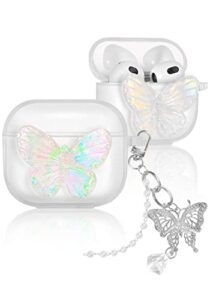 joysolar clear butterfly girls case for airpod 3 (2021) aesthetic cute glitter tpu cases women girly for airpods 3rd generation cover pretty design bling shiny stylish with keychain for air pods 3