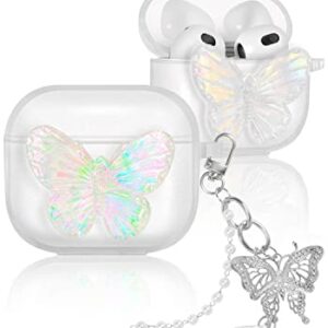 JoySolar Clear Butterfly Girls Case for AirPod 3 (2021) Aesthetic Cute Glitter TPU Cases Women Girly for AirPods 3rd Generation Cover Pretty Design Bling Shiny Stylish with Keychain for Air Pods 3