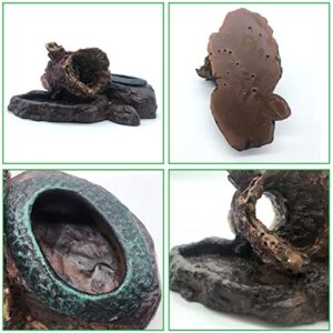 Resin Reptile Food Bowls Amphibian Reptile Feeding Terrarium Bowls Artificial Tree Trunk Reptile Tank Decor Bowl for Lizard Leopard Gecko Spider Snake Hermit Crabs