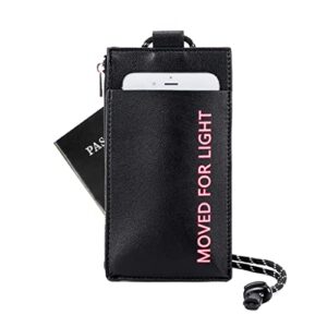 sunwel fashion zipper wallet with lanyard passport pouch phone holder coin purse mini crossbody for women girls(black)