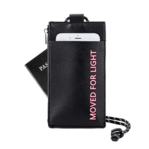 Sunwel Fashion Zipper Wallet with Lanyard Passport Pouch Phone Holder Coin Purse Mini Crossbody for Women Girls(BLACK)