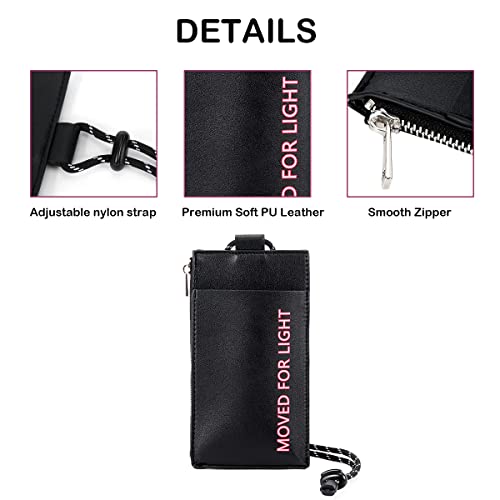 Sunwel Fashion Zipper Wallet with Lanyard Passport Pouch Phone Holder Coin Purse Mini Crossbody for Women Girls(BLACK)