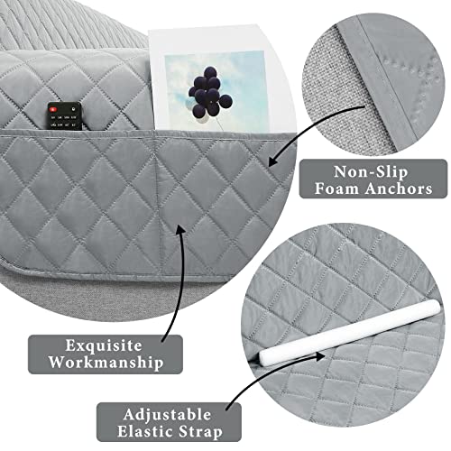 Yastouay Reversible Quilted Sofa Cover, Waterproof Couch Cover for 3 Cushion Couch Sofa, Washable Sofa Slipcover Furniture Protector with Non-Slip Foam and Elastic Strap for Dogs, Pets, Kids, Gray