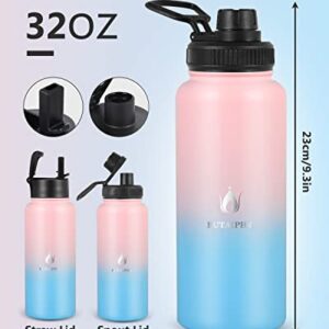 Insulated Water Bottle with Straw Lid, 32oz Vacuum Stainless Steel Insulated Sports Water Bottle, Double Wall BPA Free Sweat-Proof Thermos to Beverages Perfectly Keep Cold or Hot